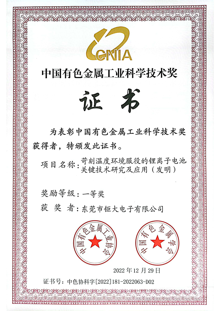 中國有色金屬工業科學技術獎